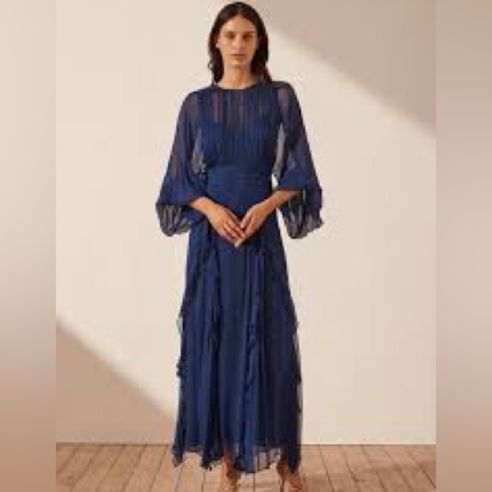 Shona Joy sheer drop waist ruffle dress with balloon sleeves